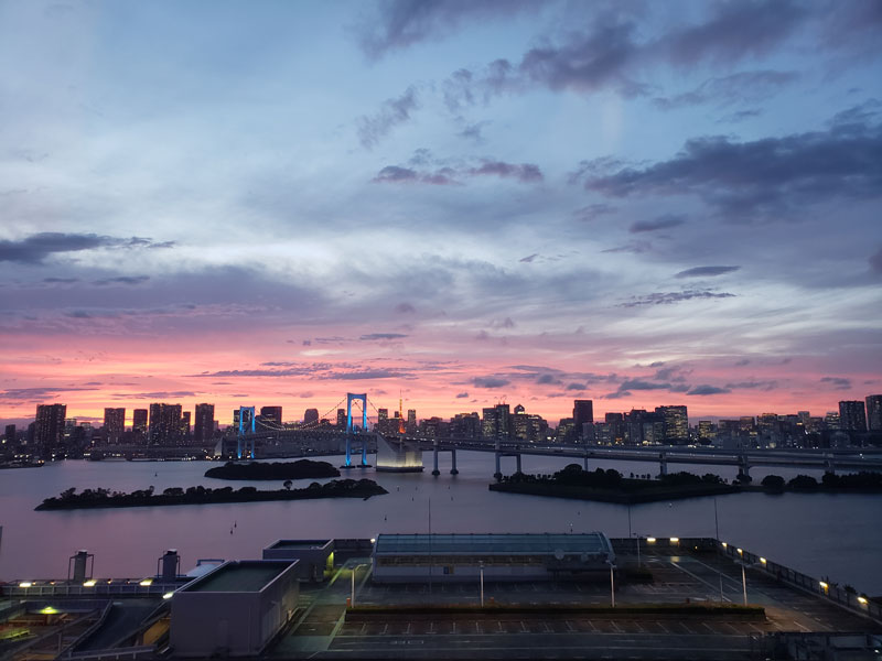 夕方ニュースOAとともに暮れゆくお台場（当時撮影）